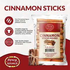 Spicy World cinnamon sticks, 3 inches long, ideal for precise measuring.