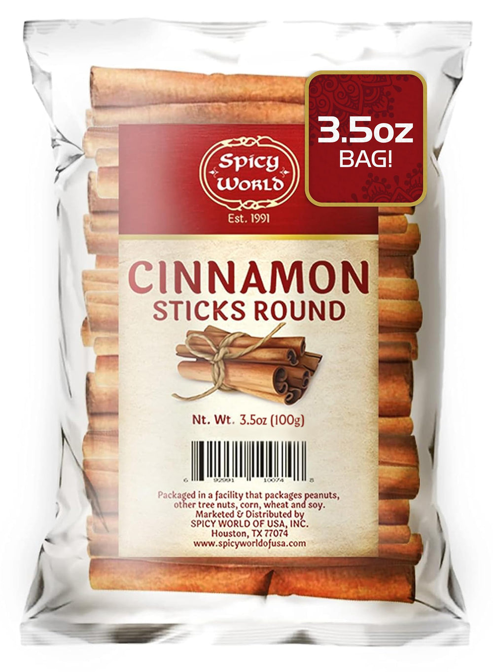 Spicy World cinnamon sticks bulk bag for baking and cooking.