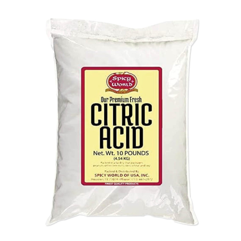 Spicy World citric acid 10 lb packaging, ideal for canning and preserving