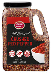 Spicy World crushed red pepper flakes front label for pure heat in pasta and pizzas