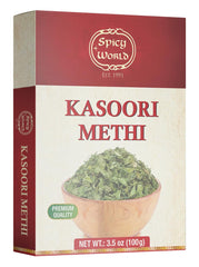 Spicy World kasoori methi box front shows packaging and authenticity