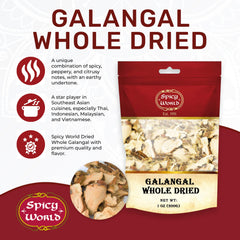 Closeup of Spicy World dried galangal slices for authentic aroma