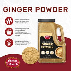 Dispensing jar of Spicy World Ginger Powder delivers consistent flavor for cooking.