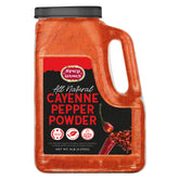 Spicy World hot cayenne pepper powder in a 5 lb jar for bold flavor in sauces and marinades.