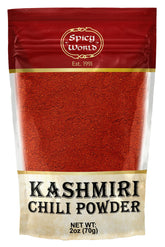 Spicy World Kashmiri chili powder 2oz bag with rich color and mild heat.