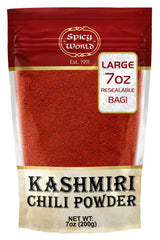 Spicy World Kashmiri chili powder in resealable bag adds vibrant color to dishes