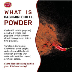 Spicy World Kashmiri chili powder being poured to enhance color and flavor