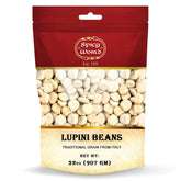 Spicy World lupini beans bulk bag, ideal for protein-packed Mediterranean dishes.