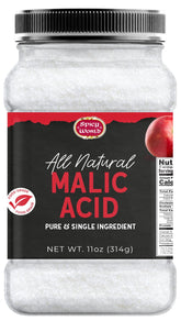 Spicy World Malic Acid Powder jar displays pure food-grade formula for sour flavoring.