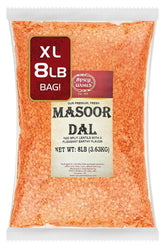 Spicy World Masoor Dal bag sealed for 8 lb value, convenient pantry storage.