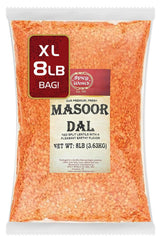 Spicy World Masoor Dal bag sealed for 8 lb value, convenient pantry storage.