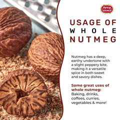 Spicy World Nutmeg Whole back-label shows ingredients and authenticity for informed use.
