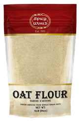 Spicy World Oat Flour Whole Grain 4-Pound Bag packaging for baking