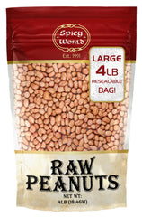 Spicy World raw peanuts with skin in a 4 lb bag for roasting.