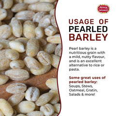 Spicy World Pearl Barley cooked pilaf serving shows chewy bite.