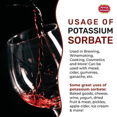 Spicy World potassium sorbate bottle pouring for bottling prep.