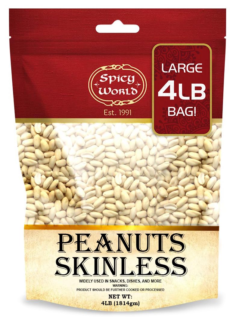 Spicy World skinless peanuts bulk bag front view, ideal for baking and peanut butter.