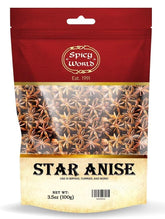 Spicy World star anise whole pods in a 3.5oz bag for simmering teas and stews.
