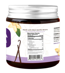 Spicy World Vanilla Bean Paste jar-pour demonstrates versatile use in sauces and desserts.