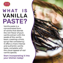 Spicy World Vanilla Bean Paste label close-up emphasizes organic agave syrup ingredients.