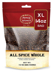 Spicy World whole allspice berries in a 14oz bag ready for cooking