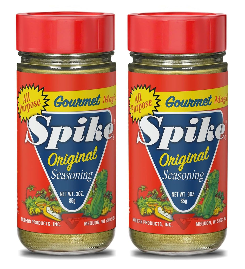Spike Original Seasoning bottle pour showcasing versatile flavor for any dish.