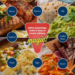 Spike Original seasoning dusting on food showcases quick flavor boost in plates
