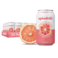 Spindrift Grapefruit Sparkling Water can shows real fruit juice for a refreshing, unsweetened flavor.