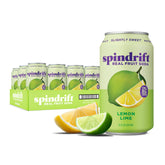 Spindrift Lemon Lime bottle close-up highlighting real fruit flavor and brightness.