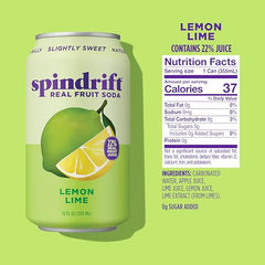 Spindrift Lemon Lime soda pours into a glass showing natural juice and crisp finish.