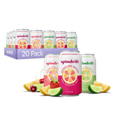 Spindrift Lemonade 3 Flavor Variety 20 Pack lineup of unsweetened real-fruit cans