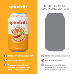 Spindrift Mango Orange sparkling fruits visual highlighting natural mango and orange flavor.