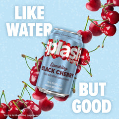 Pouring SPLASH REFRESHER Black Cherry into a glass to reveal refreshing fizz.