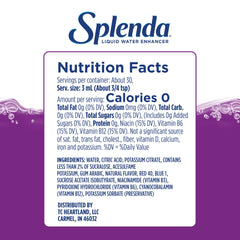 SPLENDA bottle label close-up reveals natural grape flavor profile for drinks.