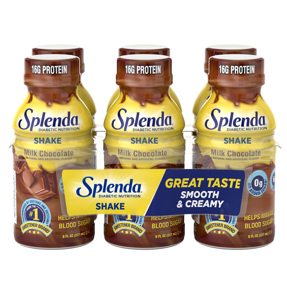 SPLENDA Diabetes Care Shakes Milk Chocolate bottle showcases protein-rich meal replacement for steady energy
