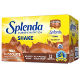 SPLENDA Diabetes Nutrition Shakes Milk Chocolate bottle showing creamy texture and no added sugar