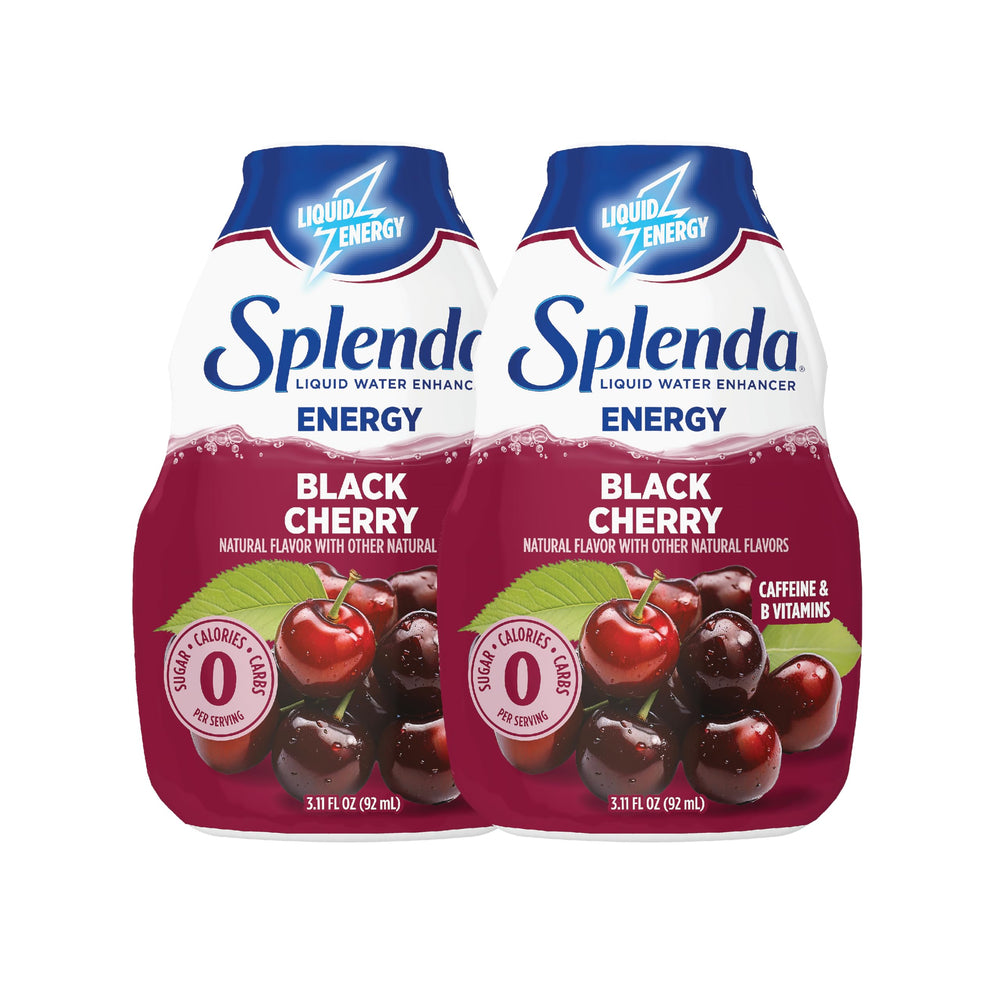SPLENDA Energy Black Cherry bottle pours for a sugar-free caffeine boost.