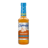 SPLENDA Hazelnut Coffee Syrup bottle pour for sugar-free flavor in hot drinks.
