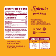 Packets of SPLENDA Monk Fruit Zero Calorie for on-the-go sweetness.