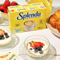 SPLENDA packets added to coffee show zero-calorie sweetness.