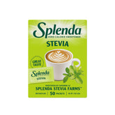 SPLENDA Stevia packets packaging shows zero‑calorie sugar substitute for on‑the‑go use.