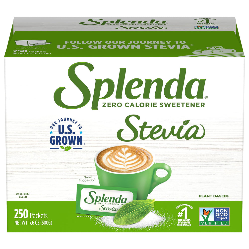 Splenda Stevia zero-calorie packets in a tray for easy portion control.