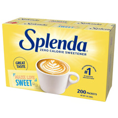 SPLENDA zero-calorie packets in a box for convenient sweetening.