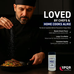 SPQR Seasonings MSG spice shaker front view for kitchen use.