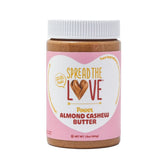 Spread The Love Almond Cashew Power Butter jar showing creamy, simple ingredients