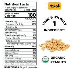 Spread The Love Naked Organic Peanut Butter jar, smooth texture ideal for drizzling over fruit.
