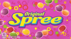 Spree candy theater box closeup coating emphasizes bright shell.