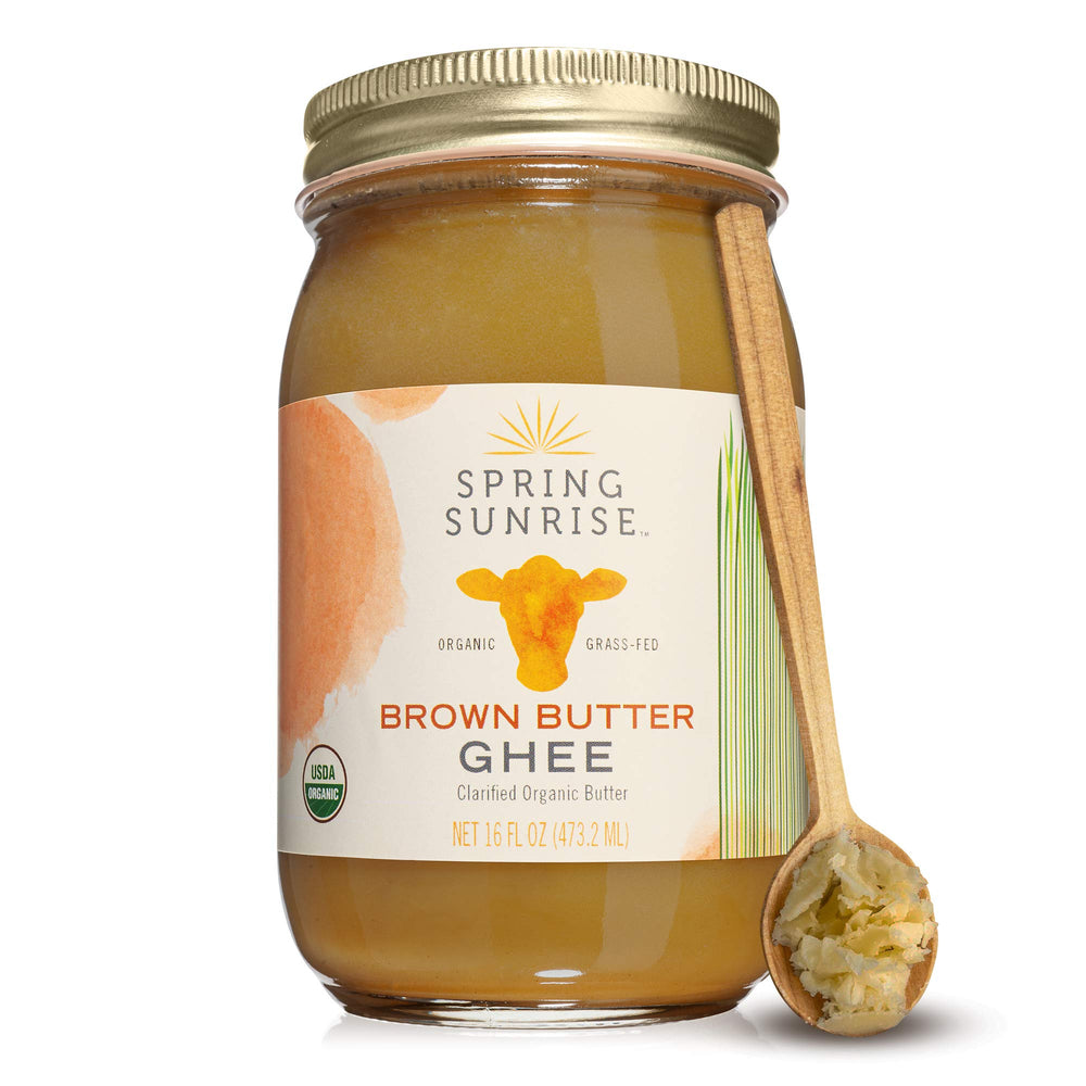 Spring Sunrise Brown Ghee jar showing premium clarified butter for versatile cooking