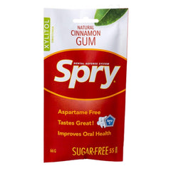 Spry On The Go Cinnamon gum pack offers on-the-go freshness and sugar-free sweetness.