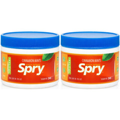 Spry Xylitol Cinnamon Mints two-pack front view showing fresh breath on the go
